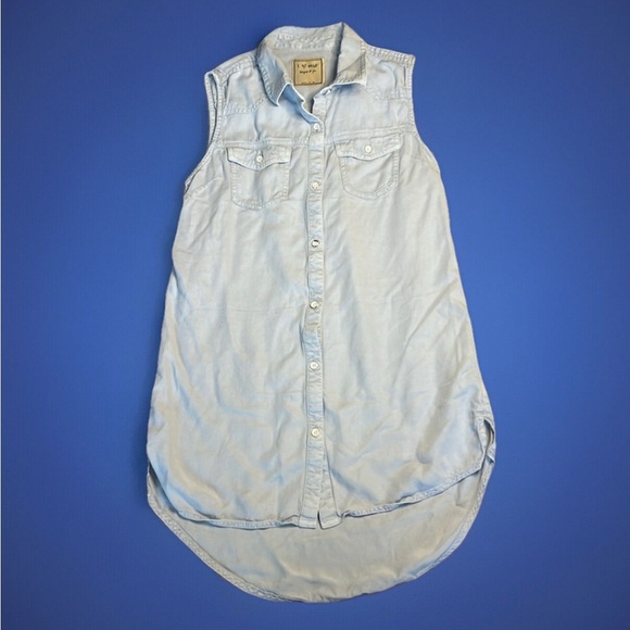 100% Tencel Soft Light Blue Sleeveless Shirt Dress 11-12y - Picture 1 of 8